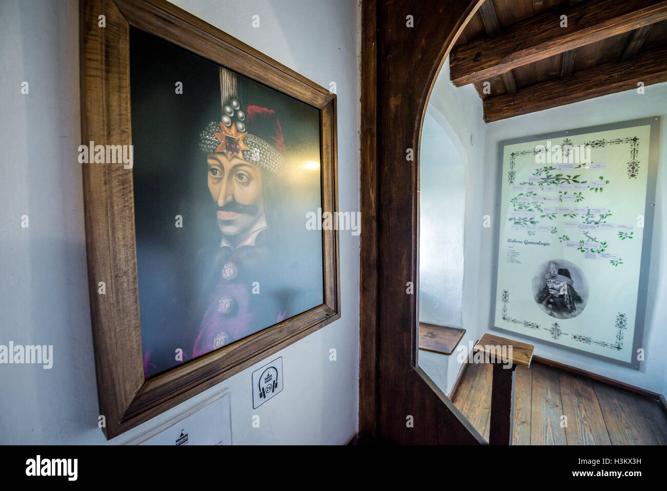 Ritratto di Vlad l'Impalatore nel Castello di Bran, Romania chiamato Castello di Dracula, casa del carattere di titolo in Bram Stoker's 'Dracula' Foto Stock