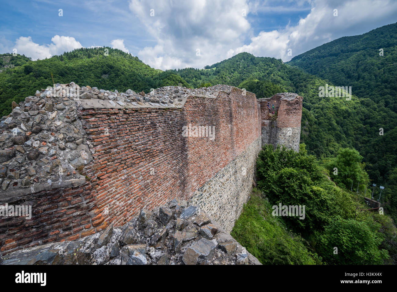 Il castello di Poenari anche chiamato Cittadella Poenari sull altopiano del Monte Cetatea, Romania, uno dei principali fortezza di Vlad III Impalatore Foto Stock