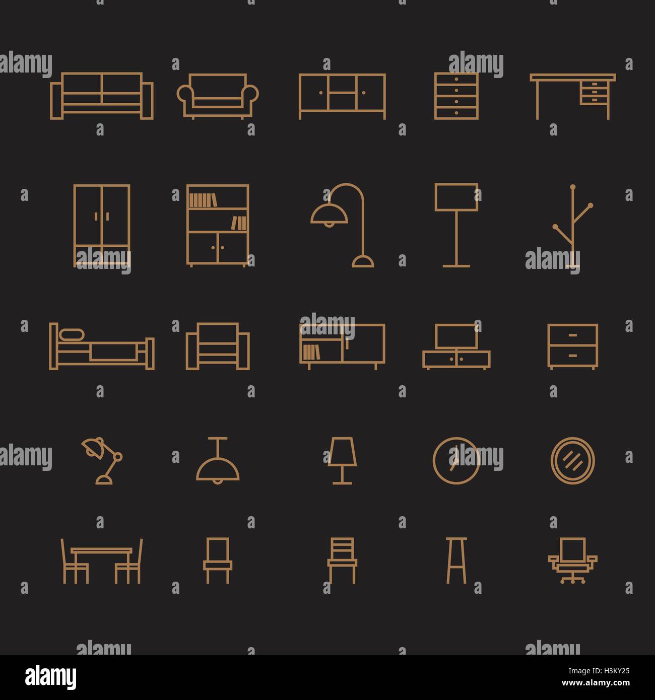 Serie di mobili outline isolato icona illustrazione vettoriale Illustrazione Vettoriale