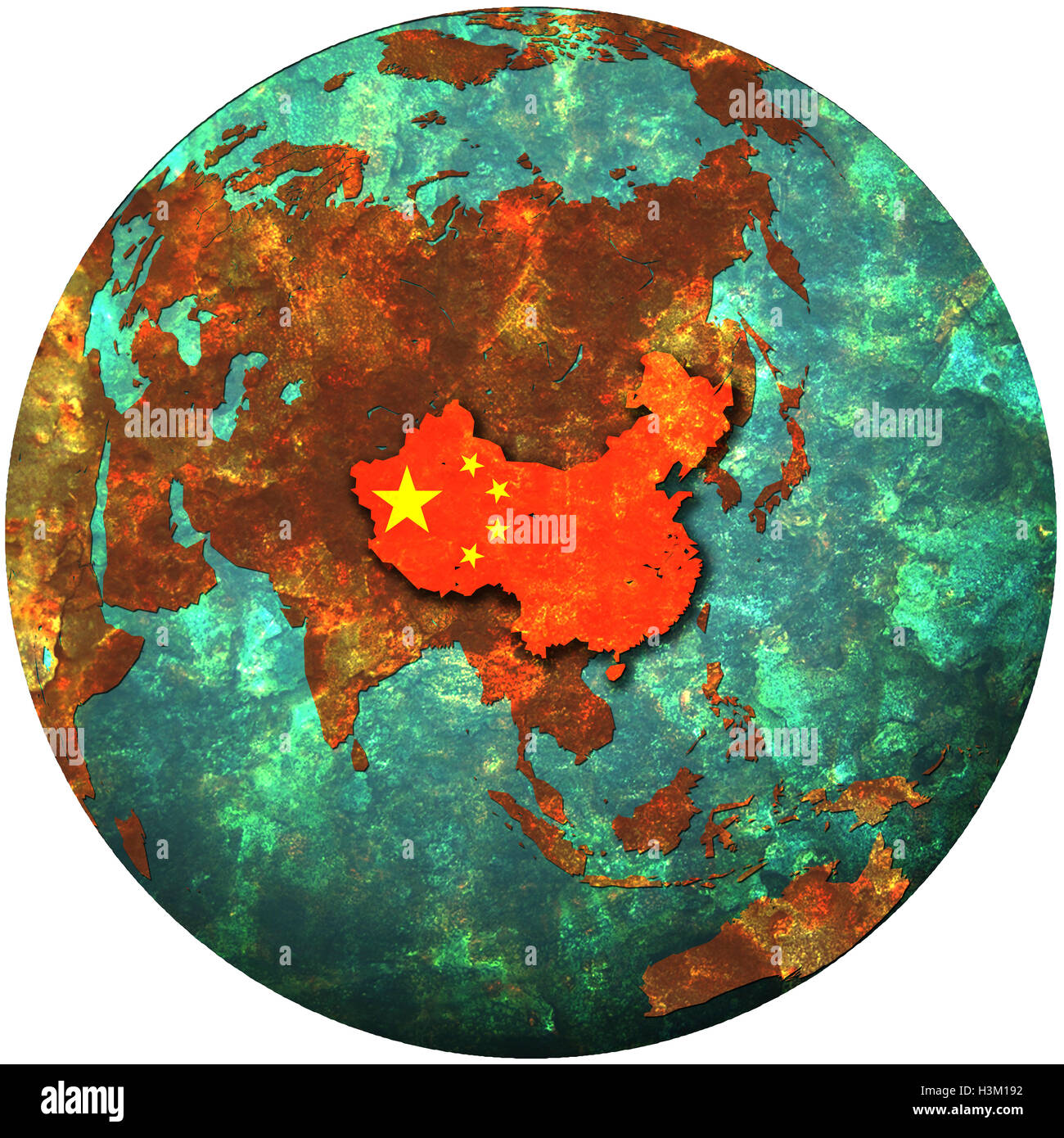 3d vista dallo spazio su emisfero sud con bandiera della Cina Foto Stock