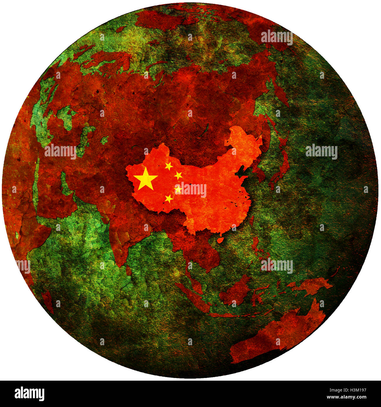 3d vista dallo spazio su emisfero sud con bandiera della Cina Foto Stock