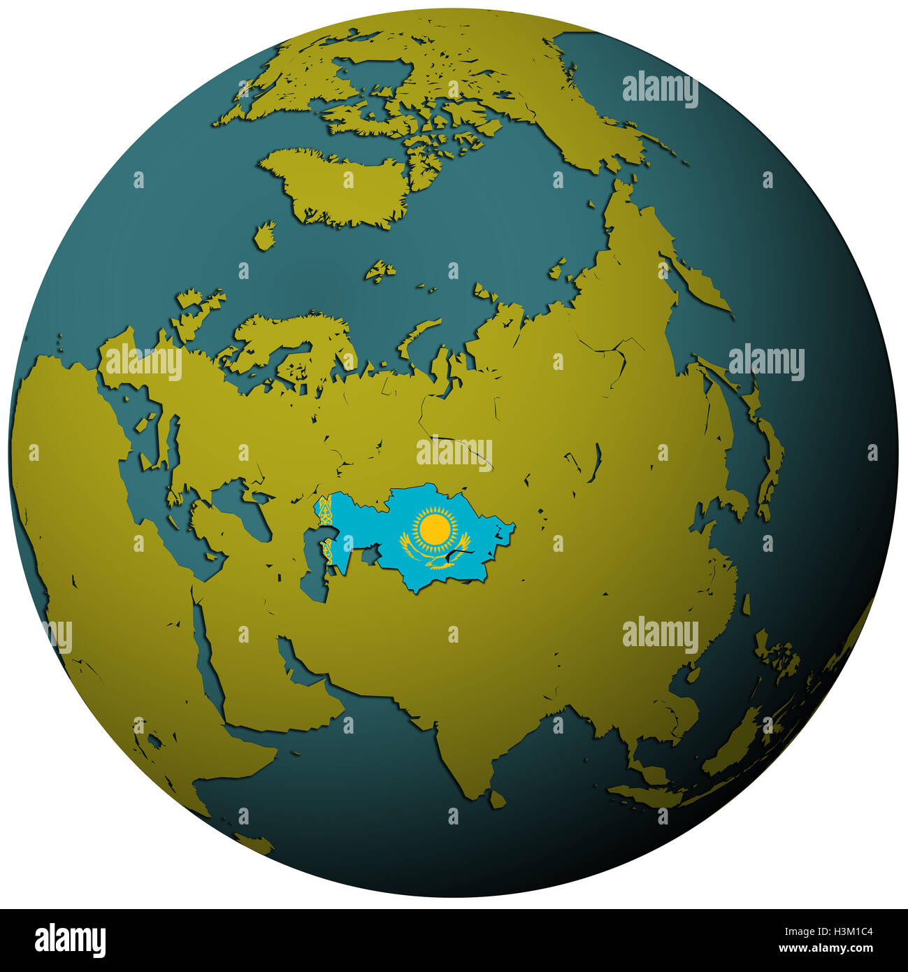 Il Kazakistan il territorio con bandiera sulla mappa del mondo Foto Stock