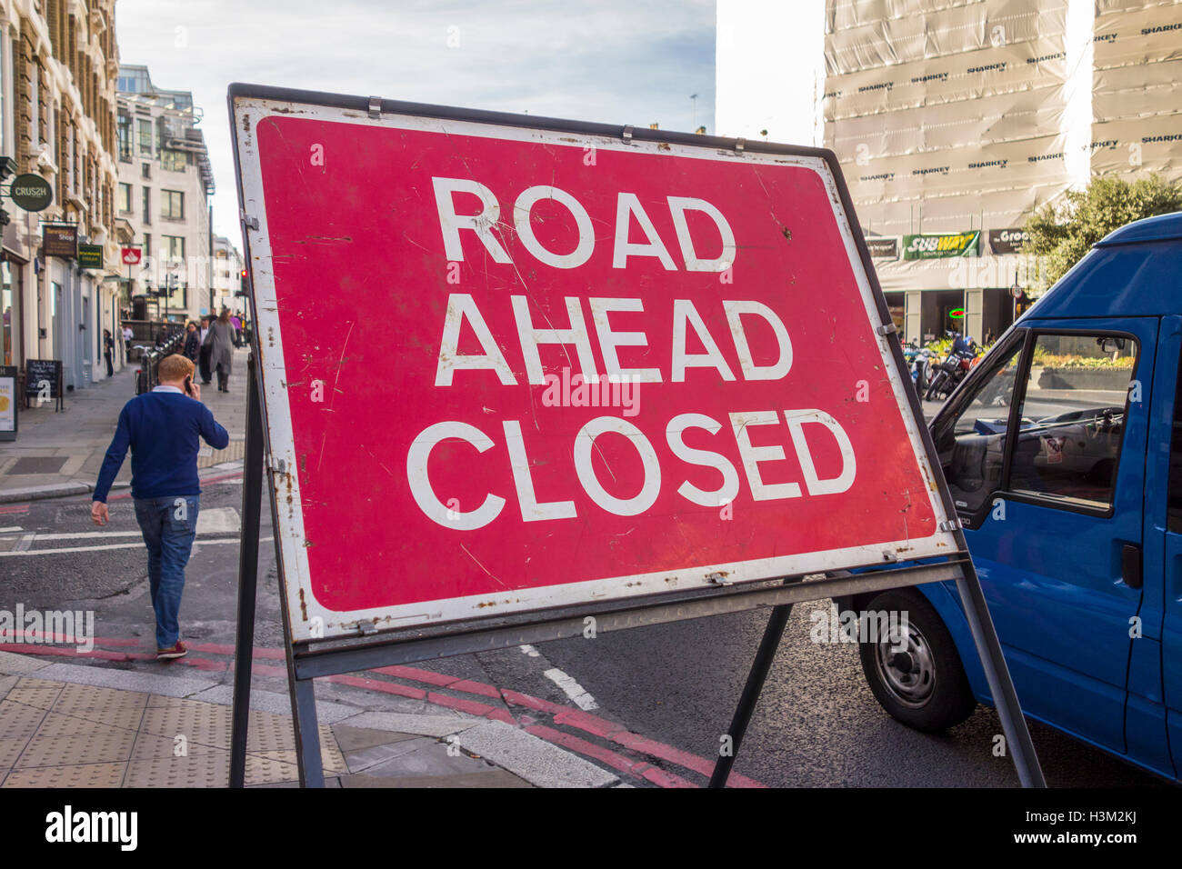 Strada chiusa segno, London, Regno Unito Foto Stock