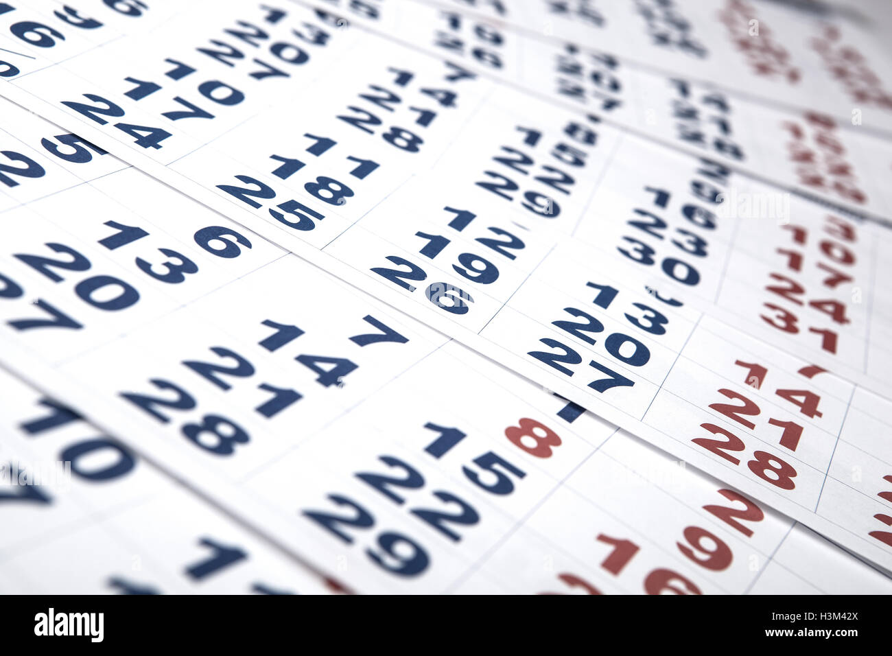 Fogli di calendario da parete con il numero di giorni Foto Stock
