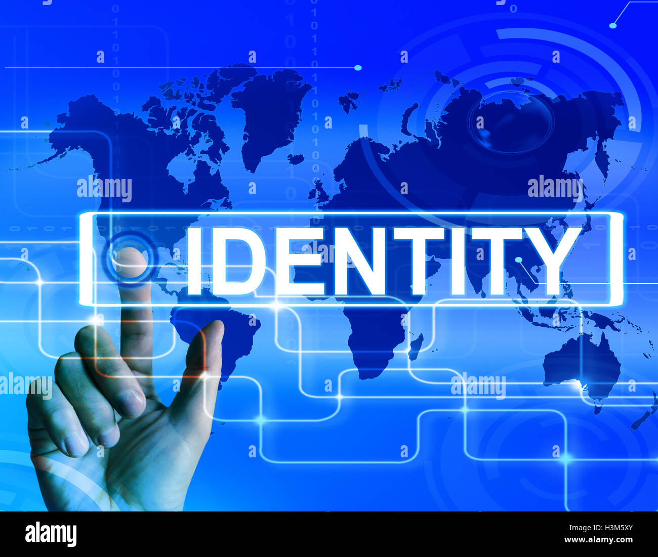 Identità visualizza mappa di tutto il mondo o di identificazione internazionale Foto Stock