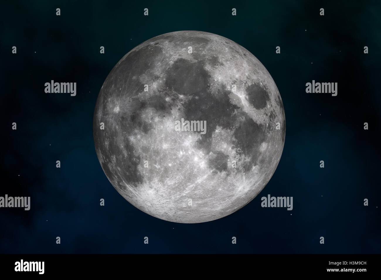 Paesaggio di spazio: luna misteriosa (immagine creata in Photoshop e Cinema 4d). 3D rendering illustrazione. Foto Stock