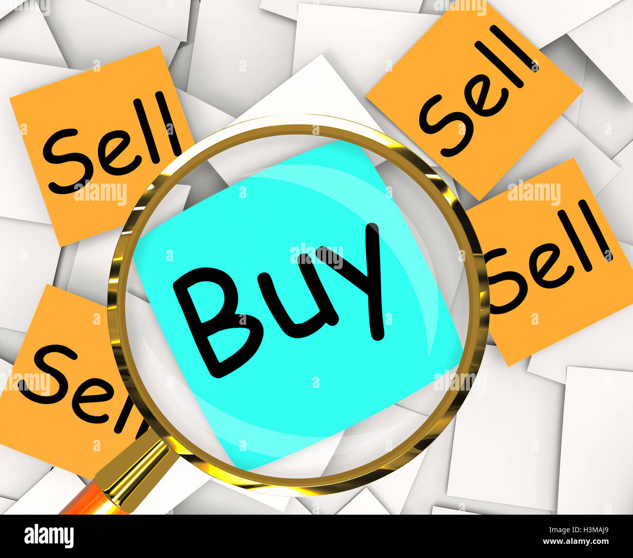 Compra vendita di carte Post-It mostrano degli scambi e del commercio Foto Stock