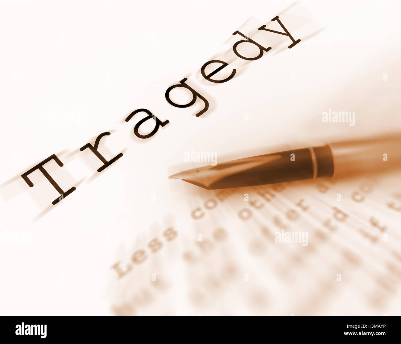 Tragedia Word visualizza catastrofe sfortuna o devastazione Foto Stock