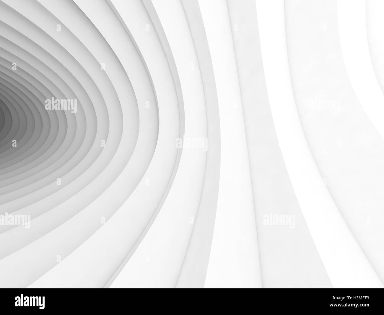 Astratta geometrica bianco sfondo digitale con piegate vorticoso tunnel interno, 3d illustrazione Foto Stock