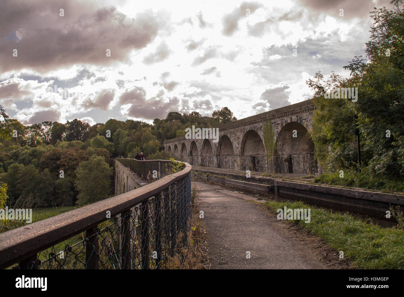 Llangollen Canal Chirk acquedotto & viadotto sulla Inghilterra Galles confine Foto Stock