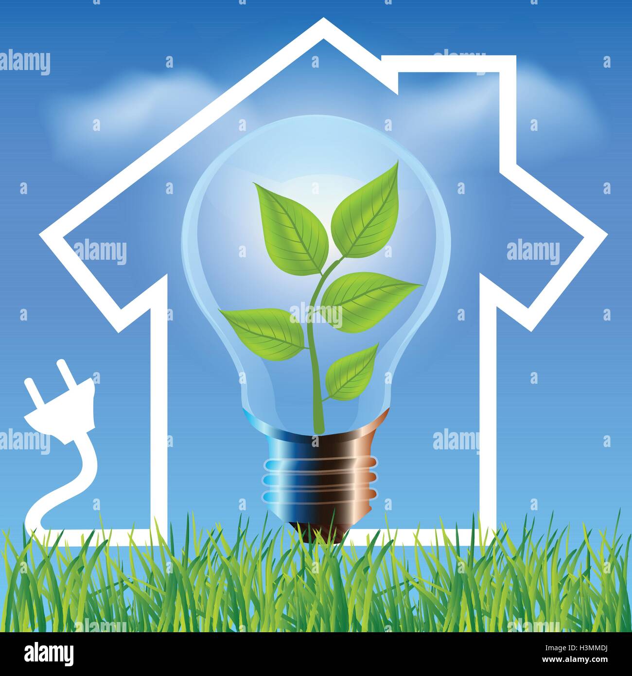 Ambiente Energia.concetto di risparmio energetico Eco casa.Think green concept Illustrazione Vettoriale