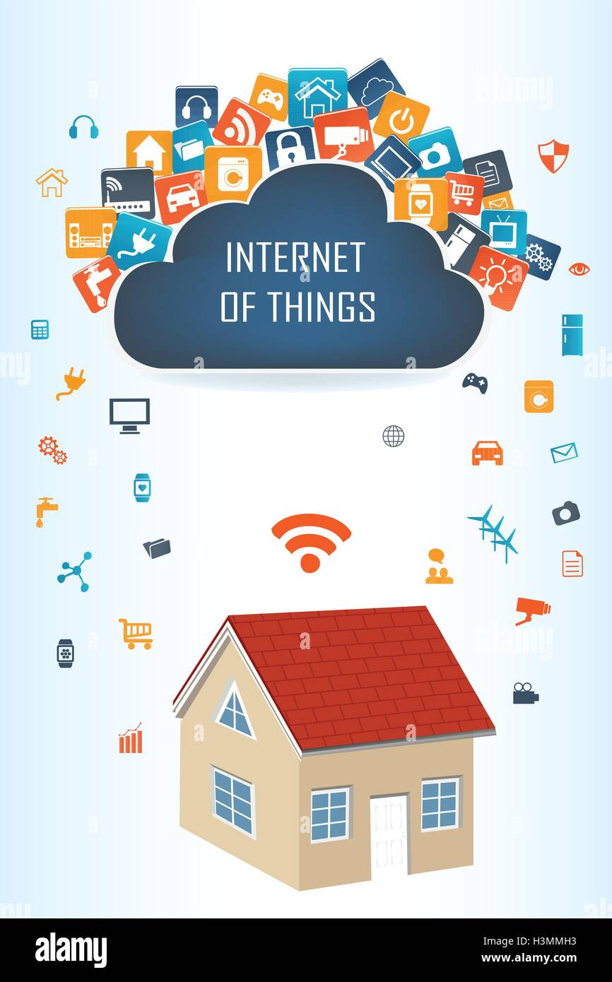 Internet delle cose concetto e la tecnologia di cloud computing Smart Home Tecnologia Internet concetto di networking. Internet delle cose Illustrazione Vettoriale