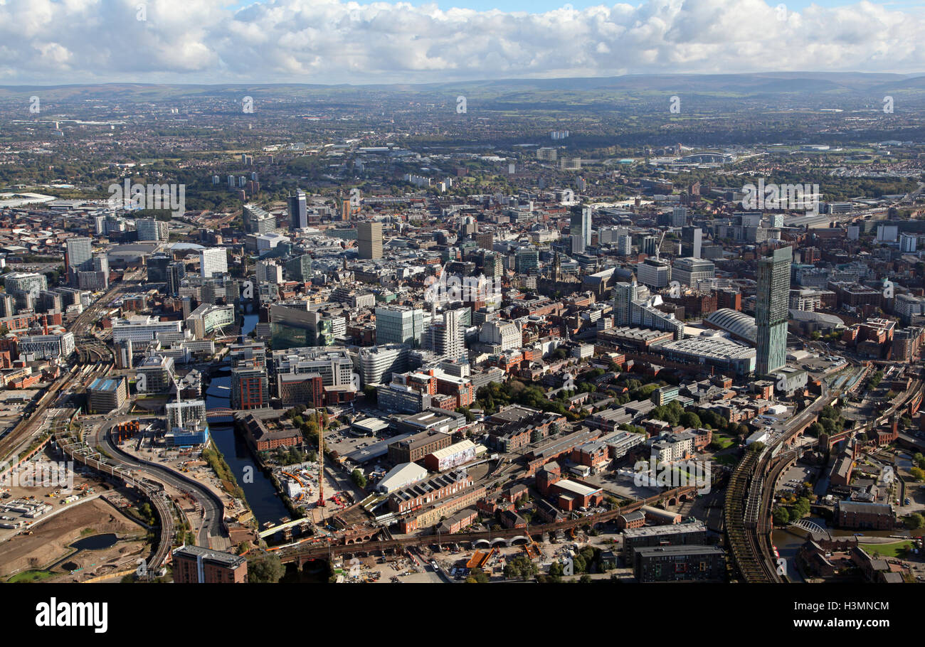 Vista aerea della skyline di Manchester, Regno Unito Foto Stock