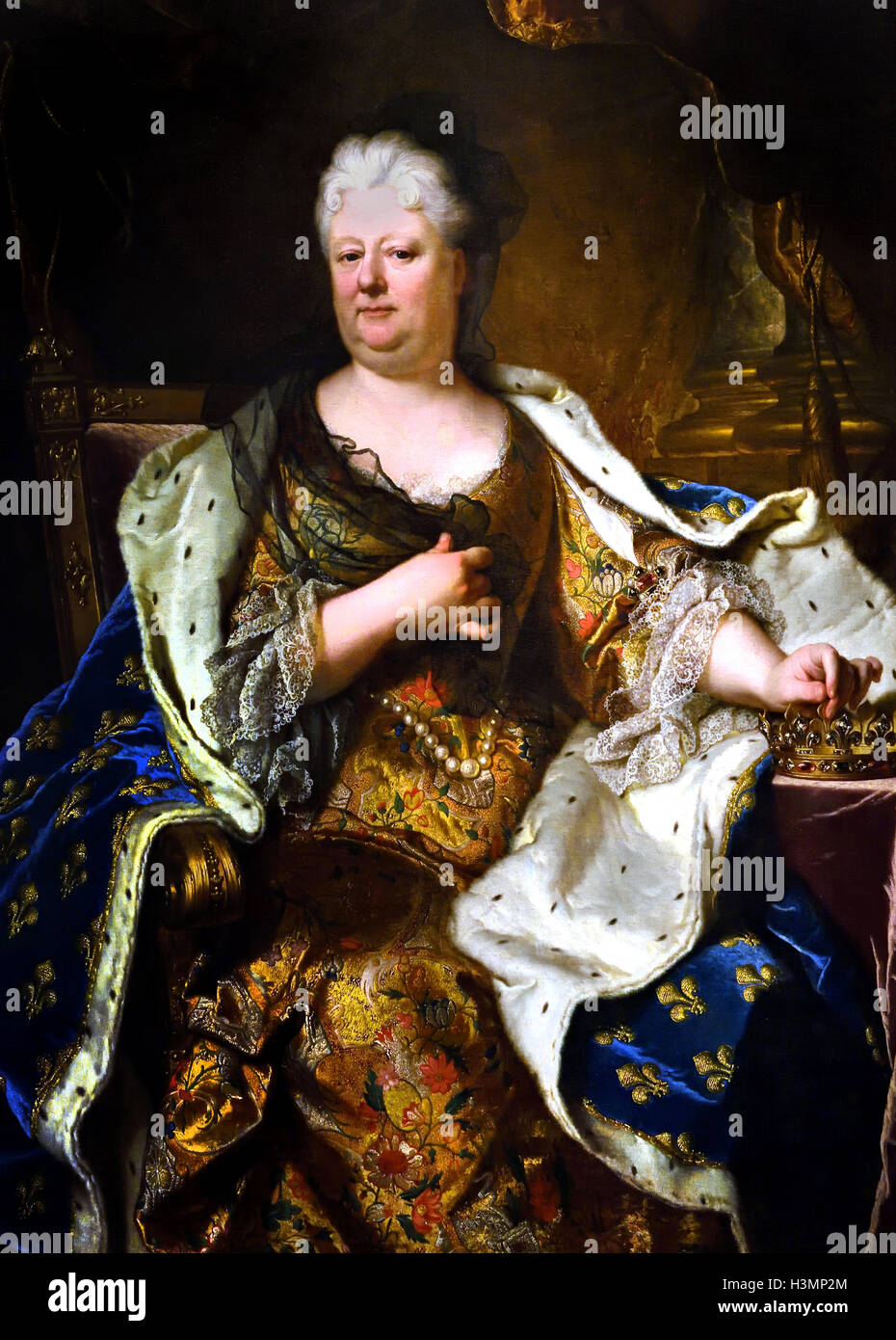 Elisabeth Charlotte (Liselotte) von der Pfalz ( del Palatinato ) Duchessa di Orléans (1671-1721) con corona, ermellino e vedova del velo 1715 Rigaud Il duomo, Hyacinthe François Honoré Francia - Francese Foto Stock