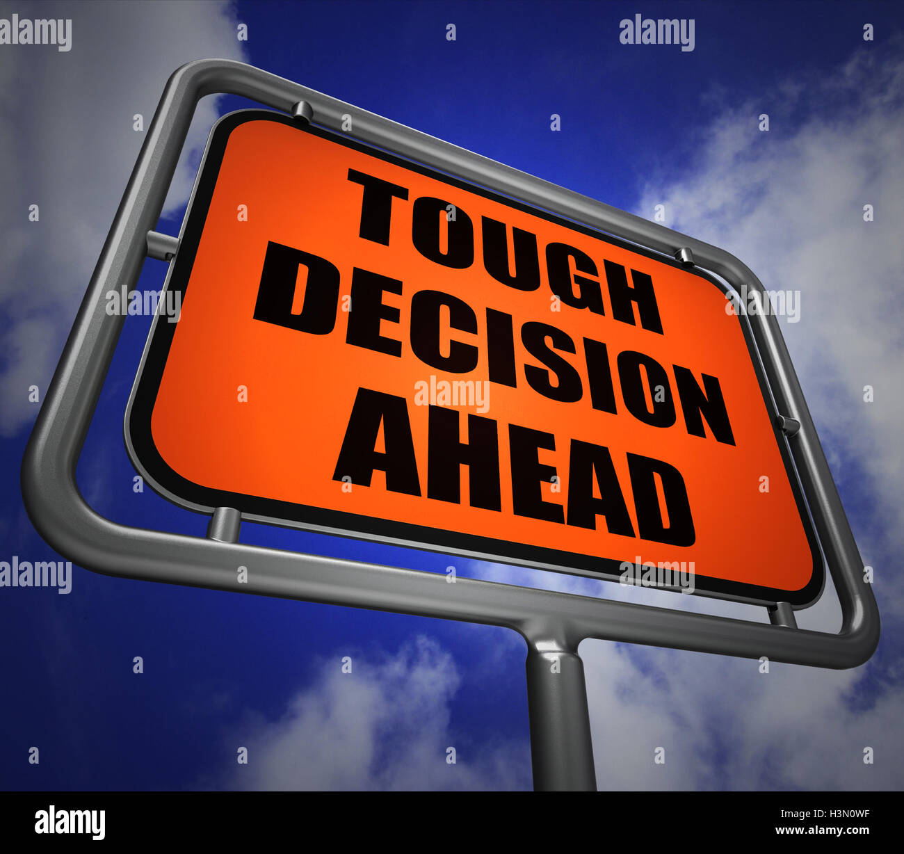 Decisione difficile avanti Signpost significa incertezza e di difficile ch Foto Stock