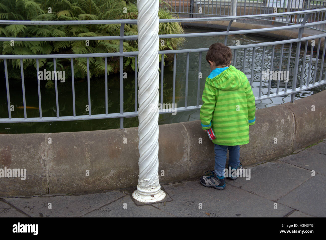 Glasgow scene di strada piccolo bambino al laghetto Botanic Gardens Foto Stock