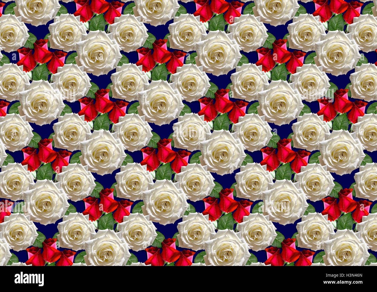 Sfondo blu bouquet di rose bianche e boccioli rosso Foto Stock