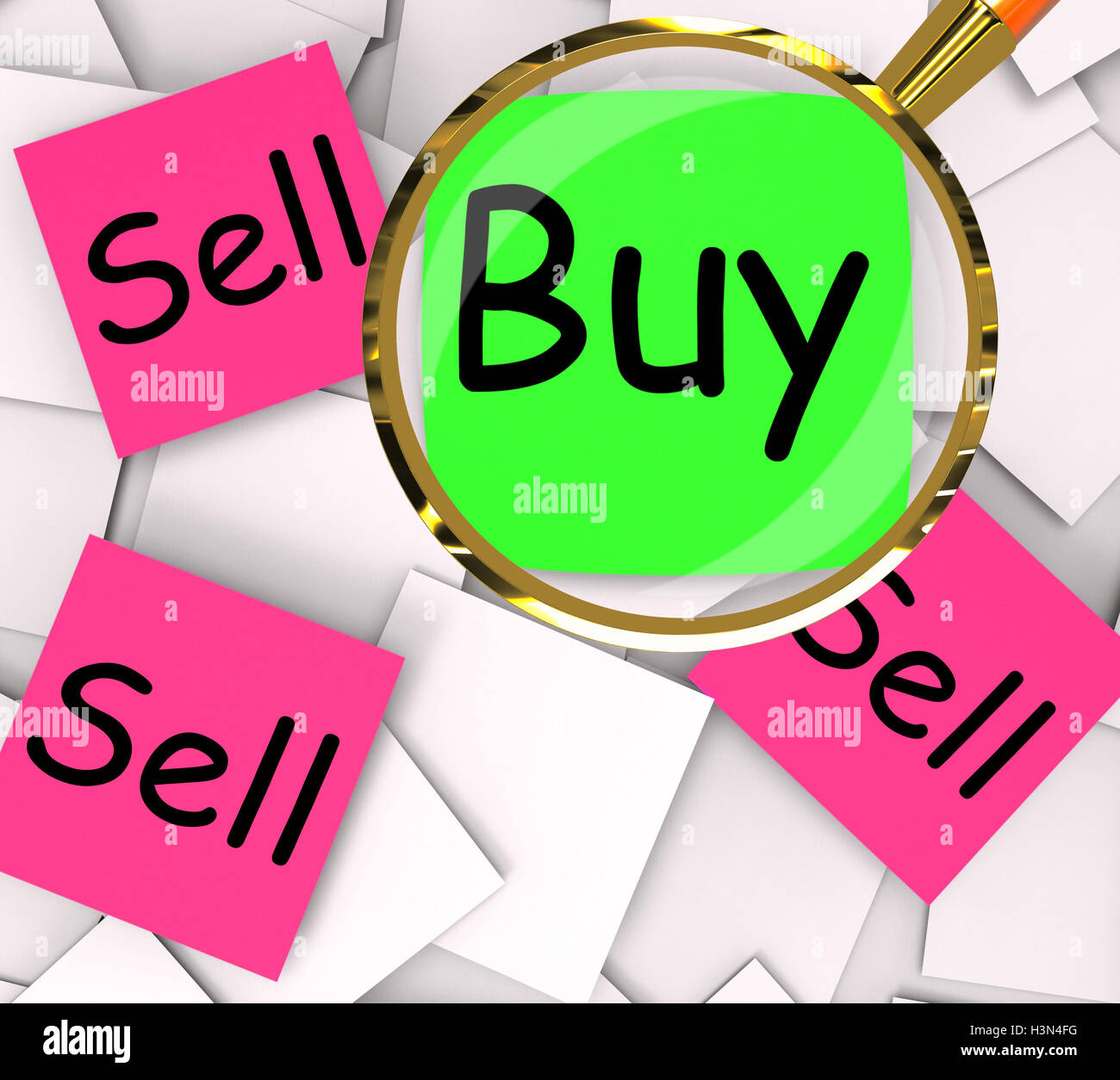 Compra vendita di carte Post-It medio di acquisto e vendita Foto Stock