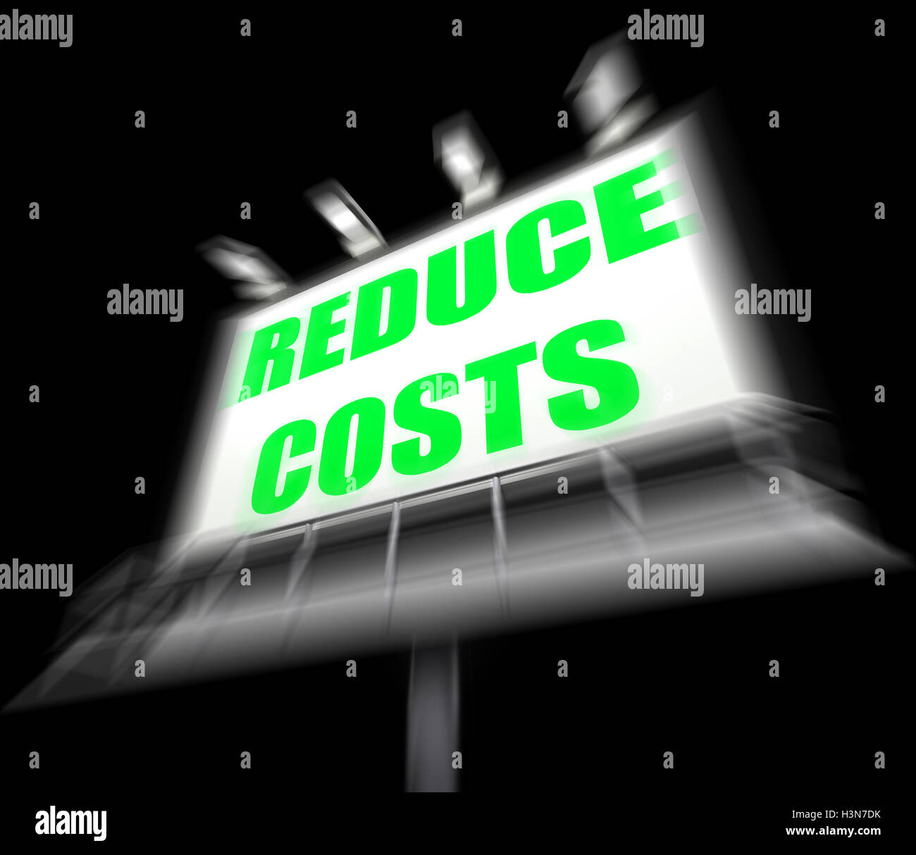 La riduzione dei costi viene visualizzato il segno di diminuire i prezzi e le tasse Foto Stock
