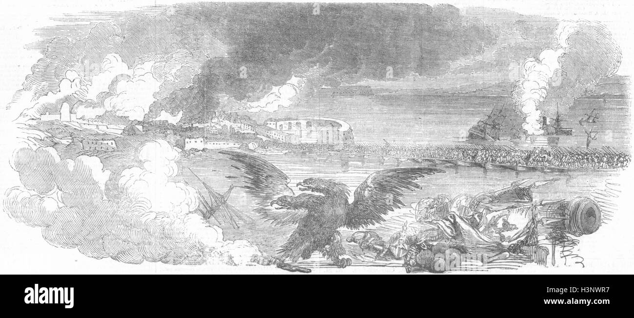 Le navi da guerra di Crimea scena navale 1855. Illustrated London News Foto Stock