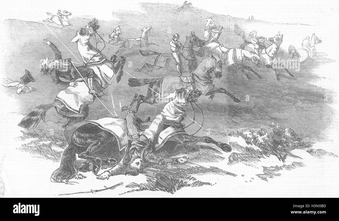 YORKS cavalli colpiti, fulmini, Middleham moor 1847. Illustrated London News Foto Stock