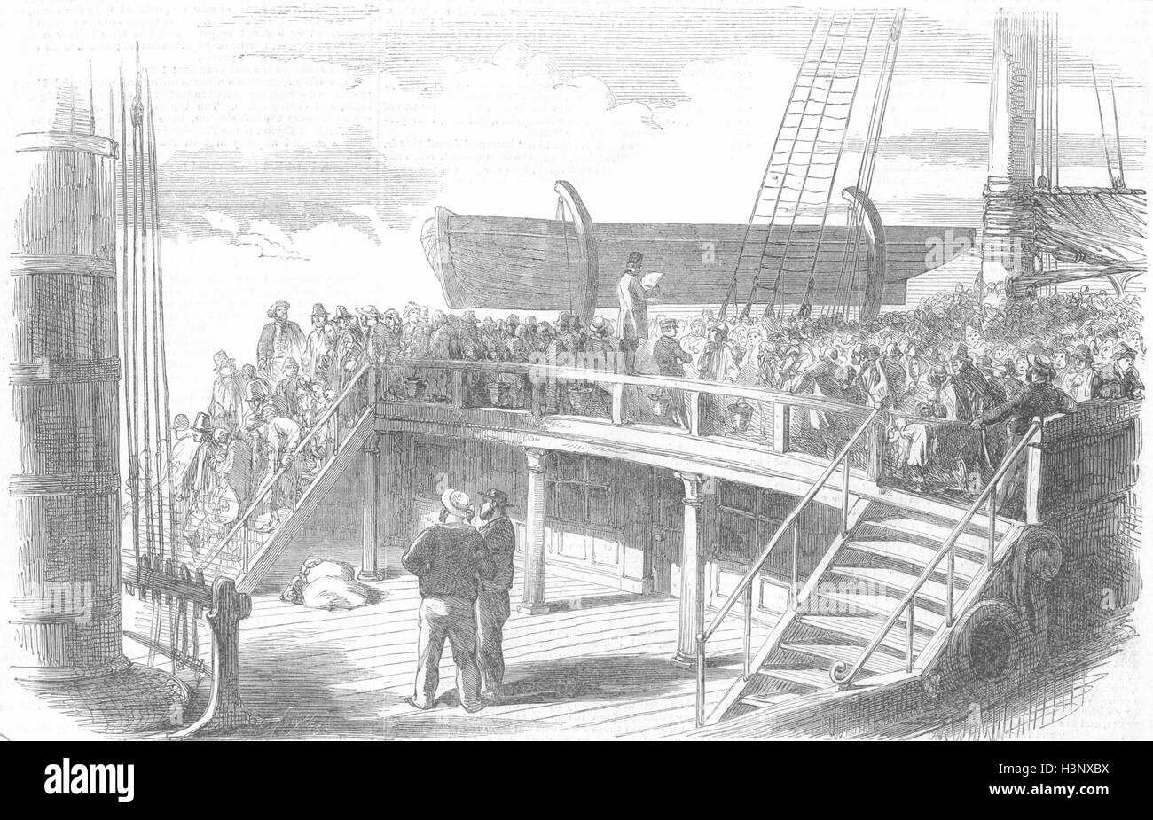 Le navi di quarto di ponte della nave di emigrati-roll call 1850. Illustrated London News Foto Stock