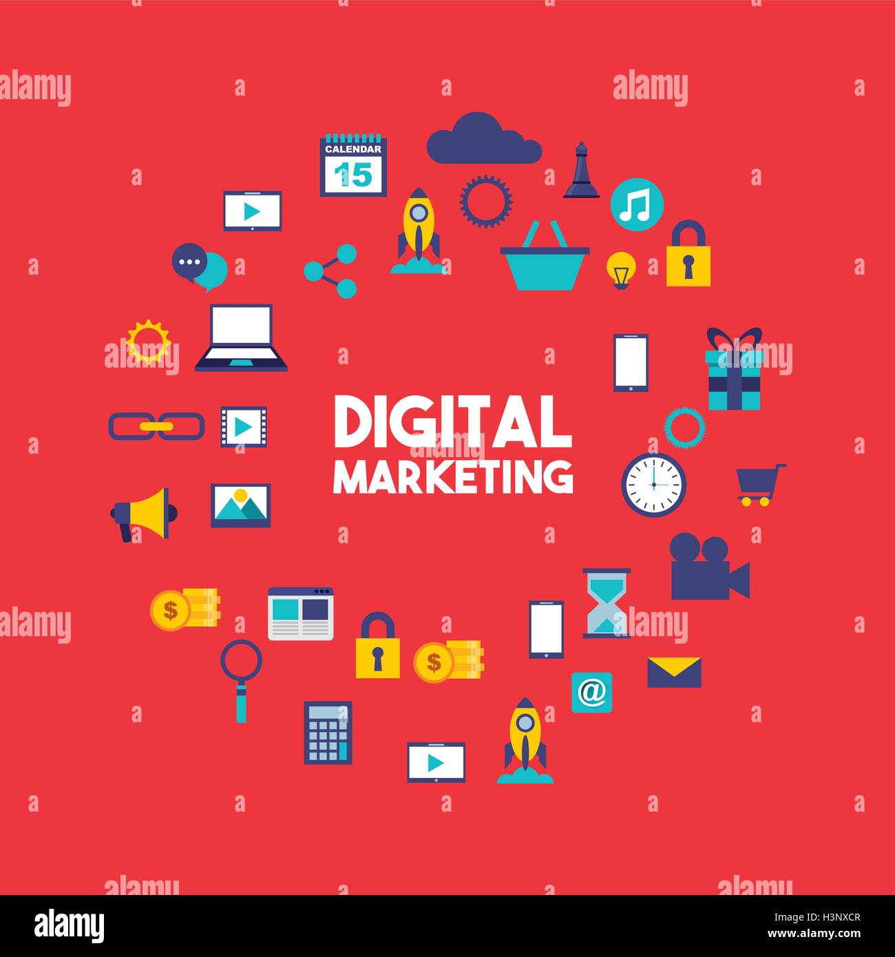 Il marketing digitale impostare le icone della linea Illustrazione Vettoriale