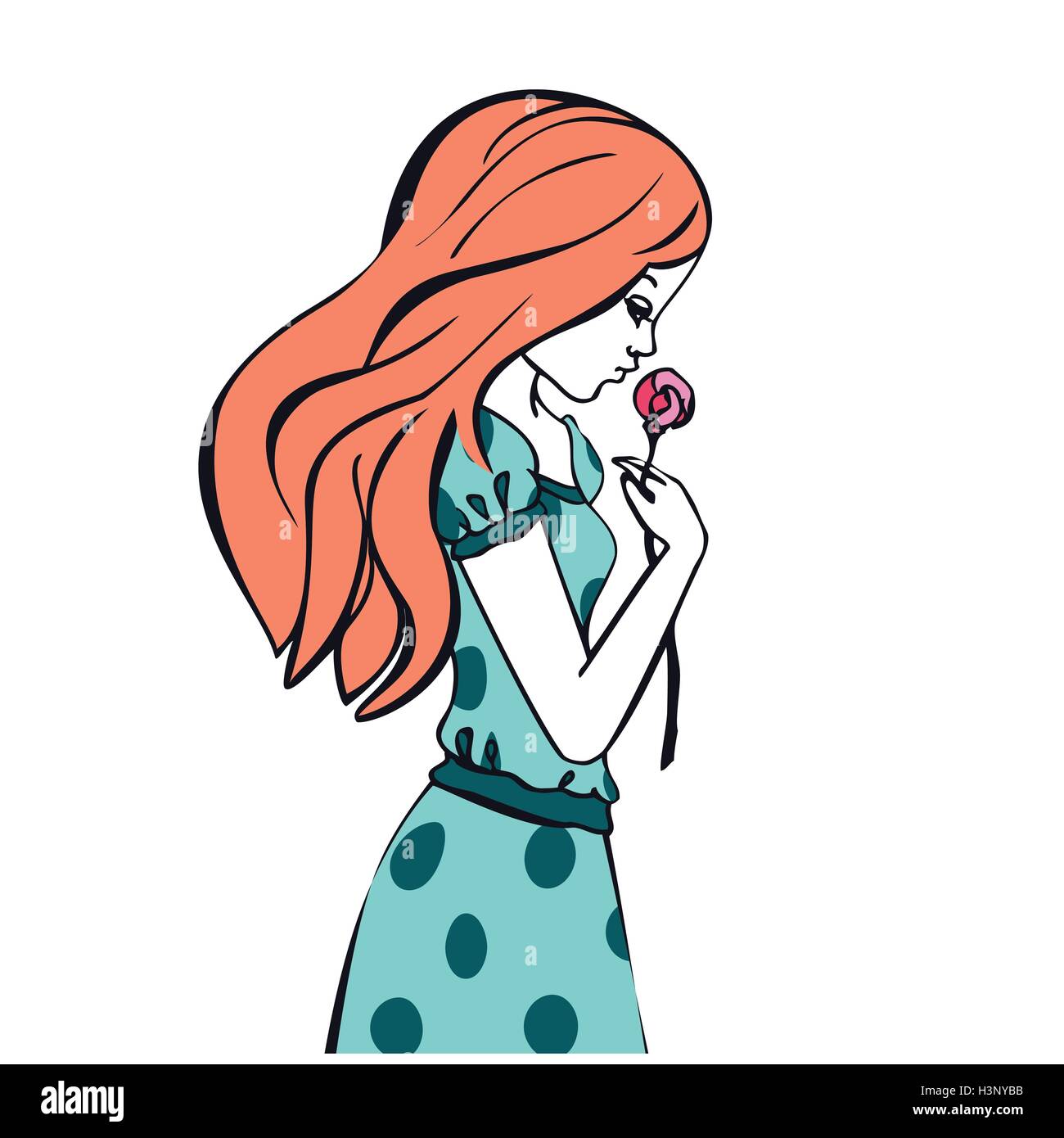 Bella ragazza romantica detiene una rosa, Cute girl teneramente tiene in  mano del fiore, ragazza con i capelli rossi, disegnati a mano illustrazione  pr Immagine e Vettoriale - Alamy