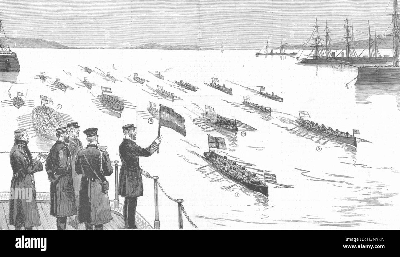 Il canottaggio Regatta-Adm John Hay la vittoria di gara 1886. Il grafico Foto Stock