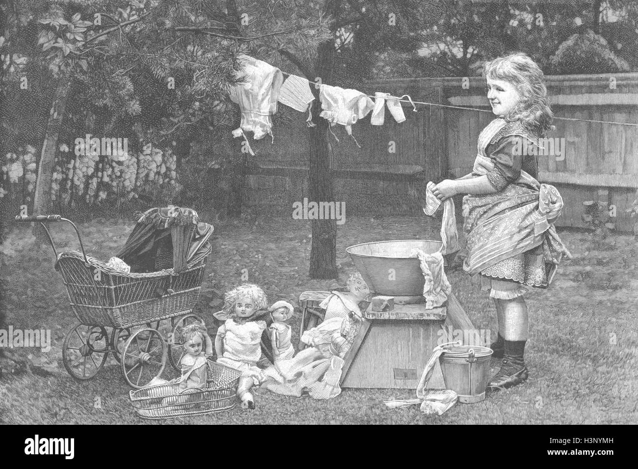 I bambini di Photo-Washing-day 1888. Il grafico Foto Stock