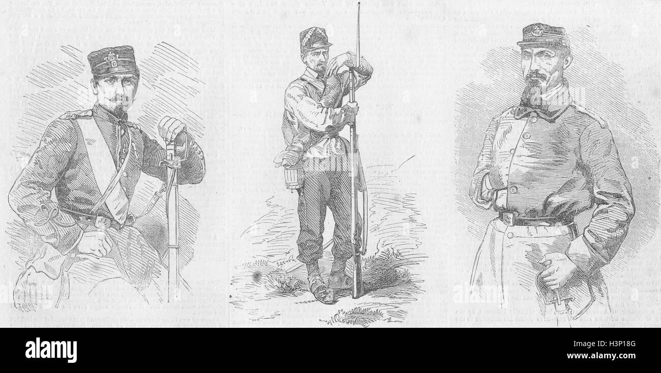 Italia Chasseurs alpi Garibaldi's corps Lt; Pvt 1859. Tempi illustrato Foto Stock