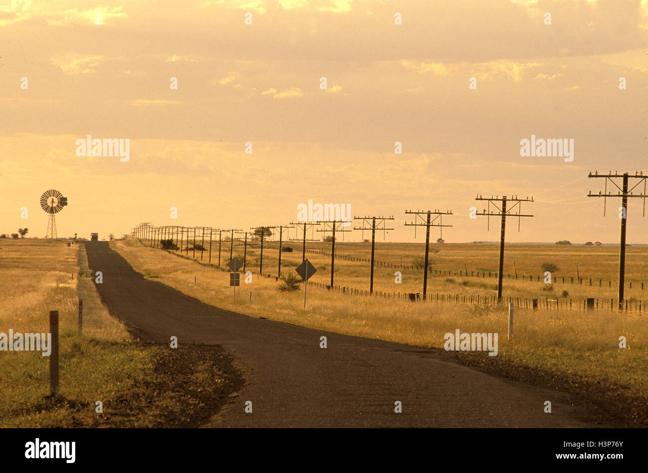 Outback road nella luce della sera. Foto Stock