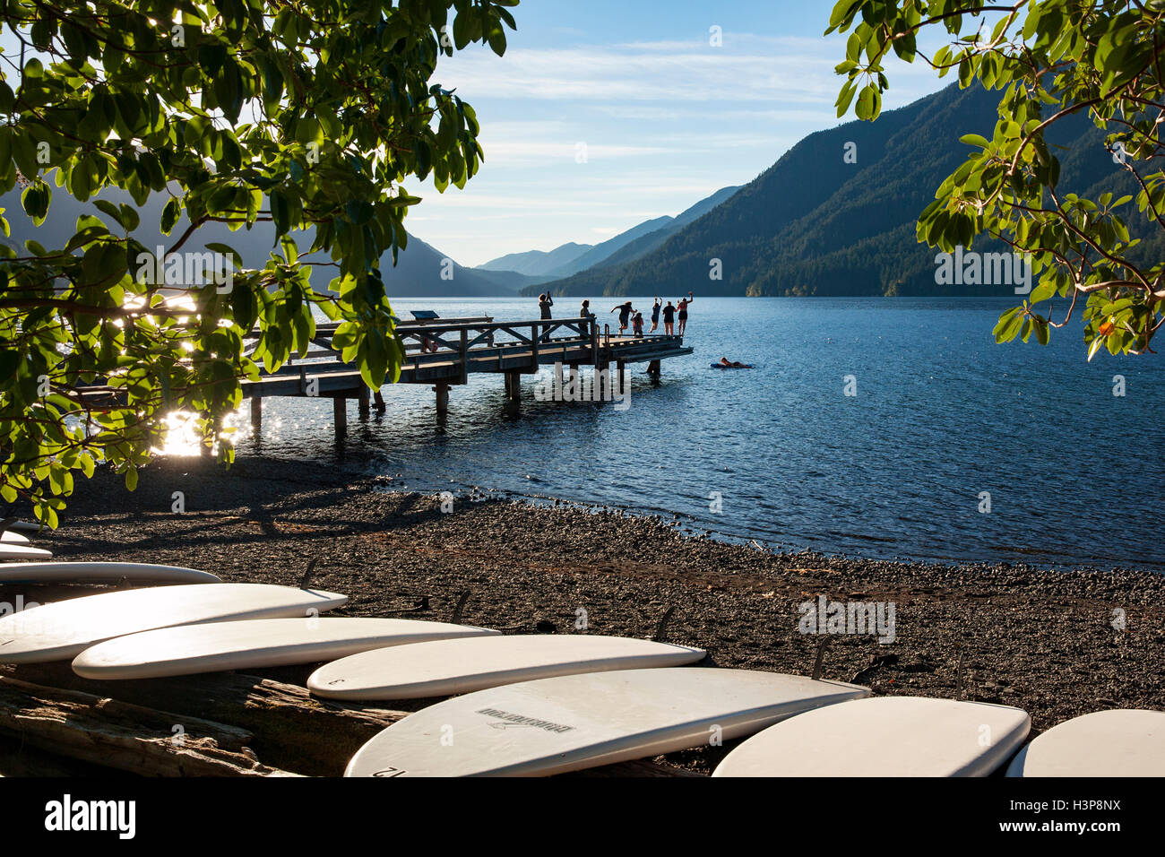 Kids Diving al Lago Crescent - Parco nazionale di Olympic - vicino a Port Angeles, Stati Uniti di Washington Foto Stock