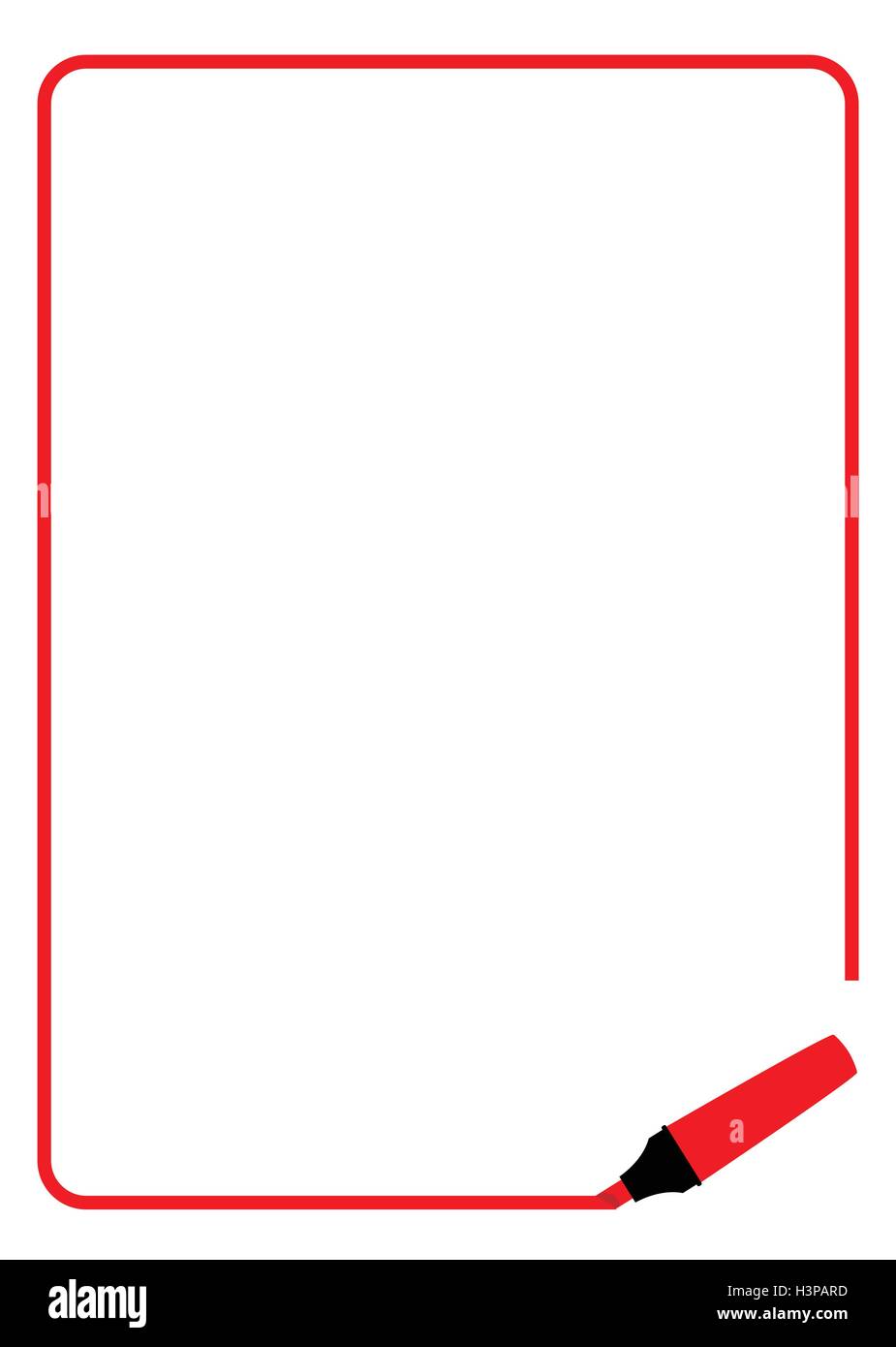 Bordo della pagina creata da un evidenziatore rosso pennarello Illustrazione Vettoriale