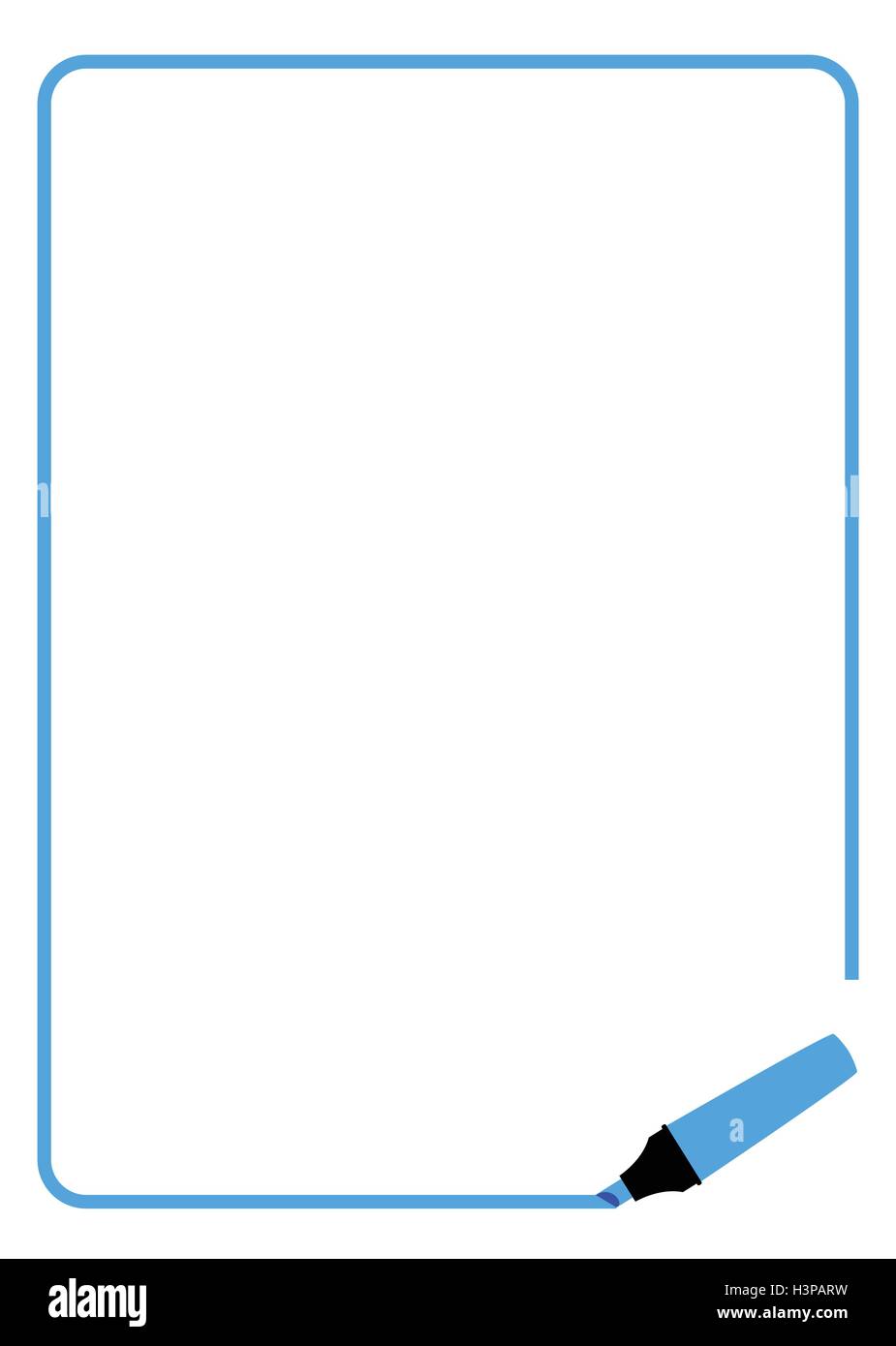 Bordo della pagina creata da un evidenziatore blu pennarello Illustrazione Vettoriale
