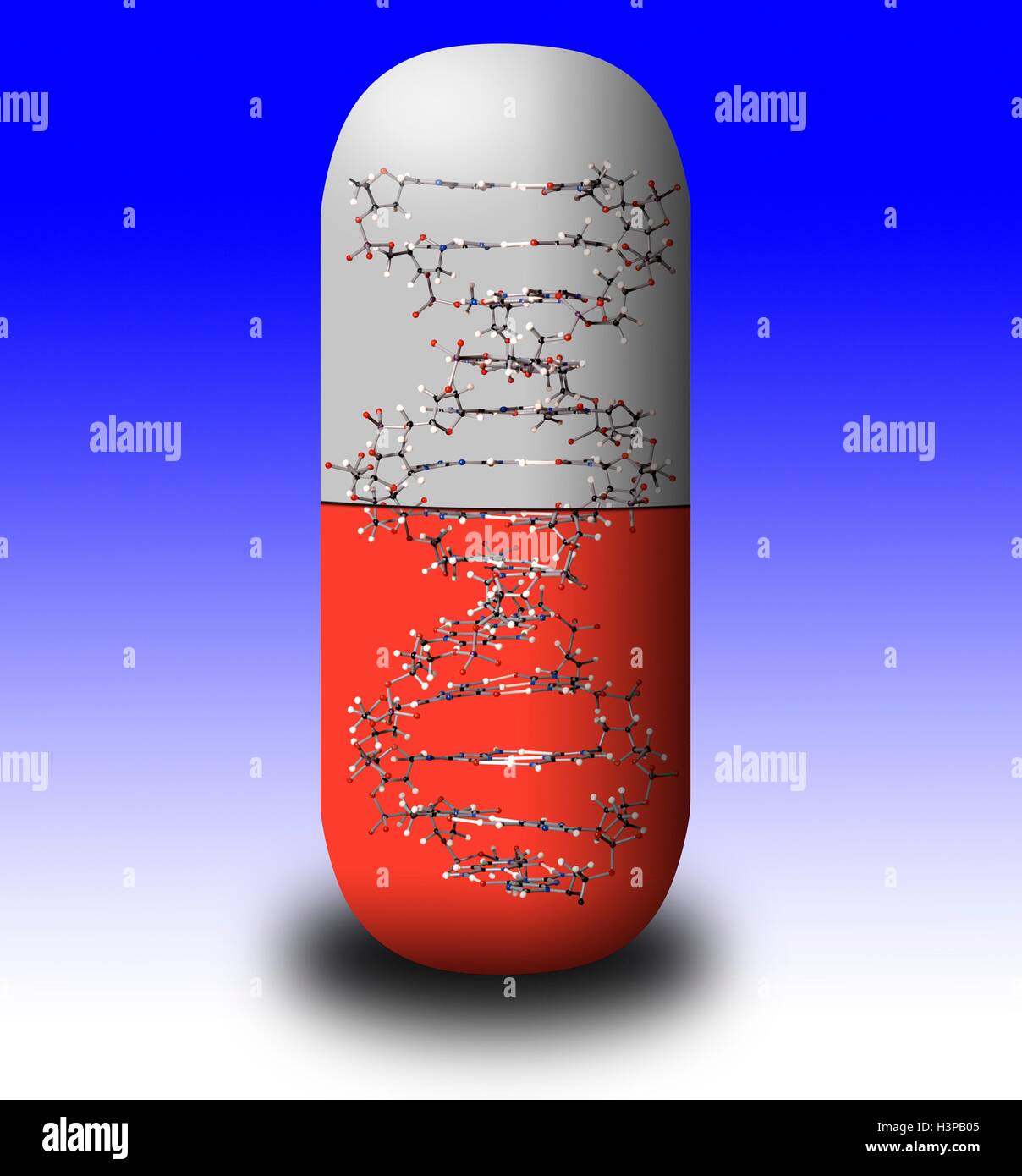 Capsula con modelli molecolari, illustrazione. Foto Stock