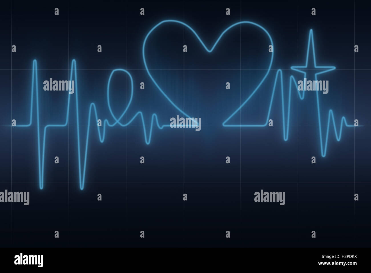 Blu concettuale grafico ecg a forma di cuore word con il simbolo del cuore Foto Stock