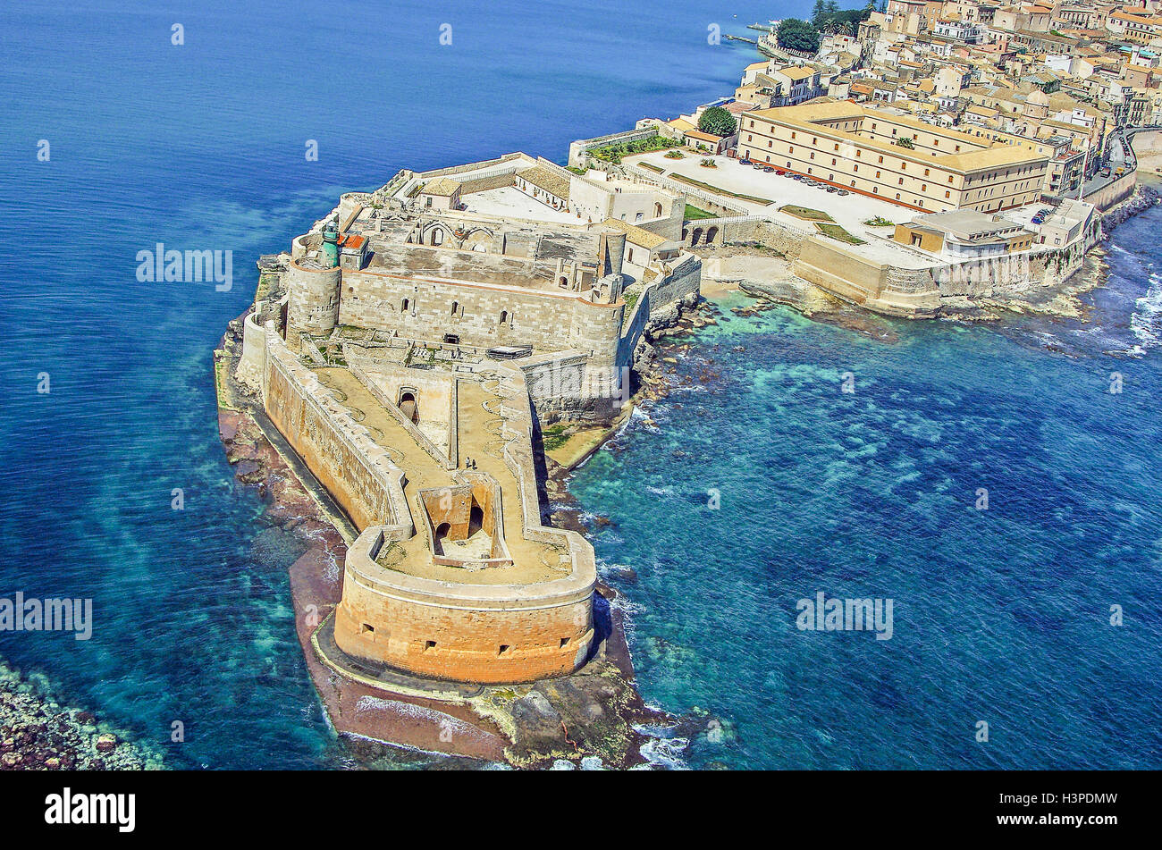 Vista aerea della fortezza di Maniace a Siracusa Sicilia Foto Stock