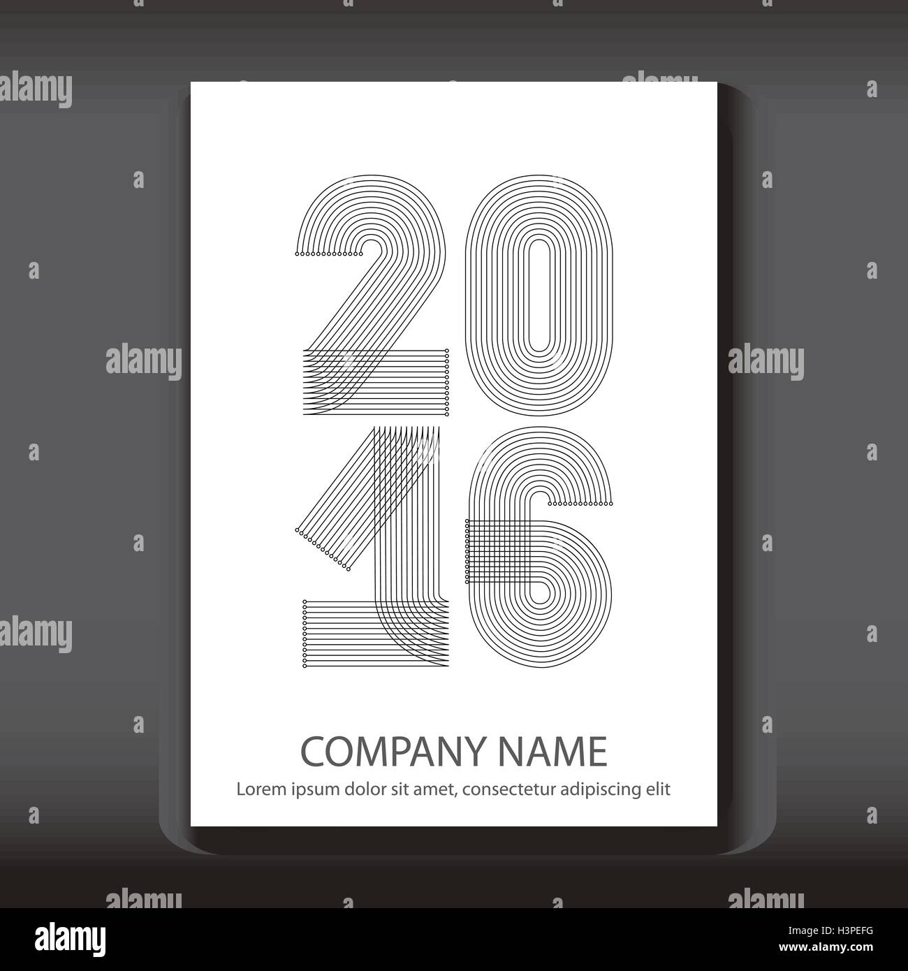 Coperchio Relazione annuale i numeri 2016, design moderno su sfondo blu, anno 2016 in linee sottili strisce minimalista, numeri scritti Illustrazione Vettoriale