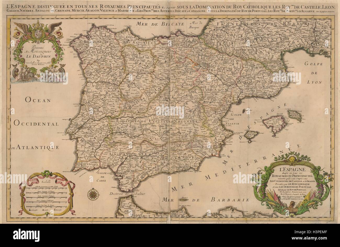 L'Espagne divisée en tous ses Royamues…' SANSON/JAILLOT. Spagna Iberia 1692 mappa Foto Stock