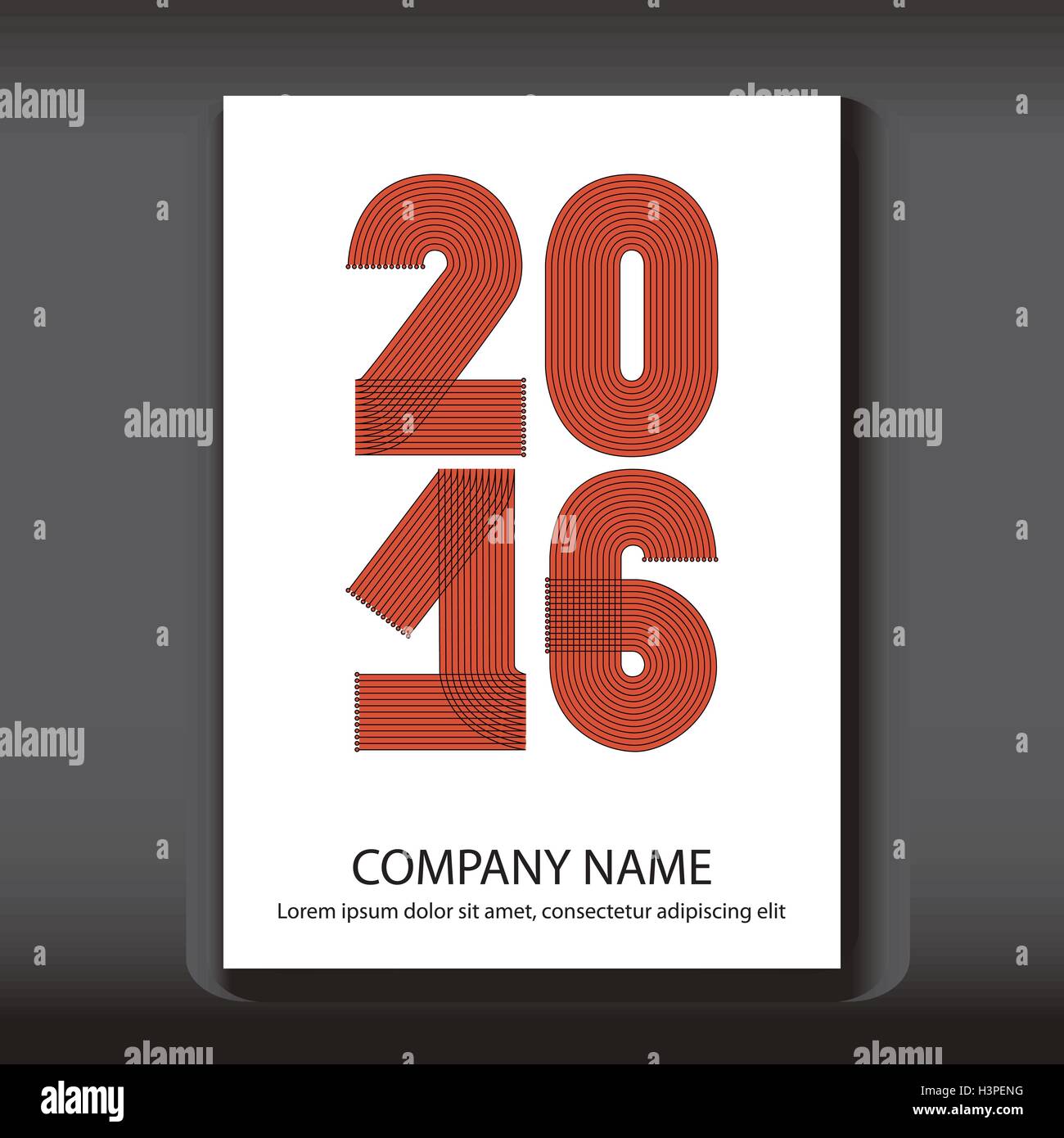 Coperchio Relazione annuale i numeri 2016, design moderno su sfondo blu, anno 2016 in linee sottili strisce minimalista, numeri scritti Illustrazione Vettoriale