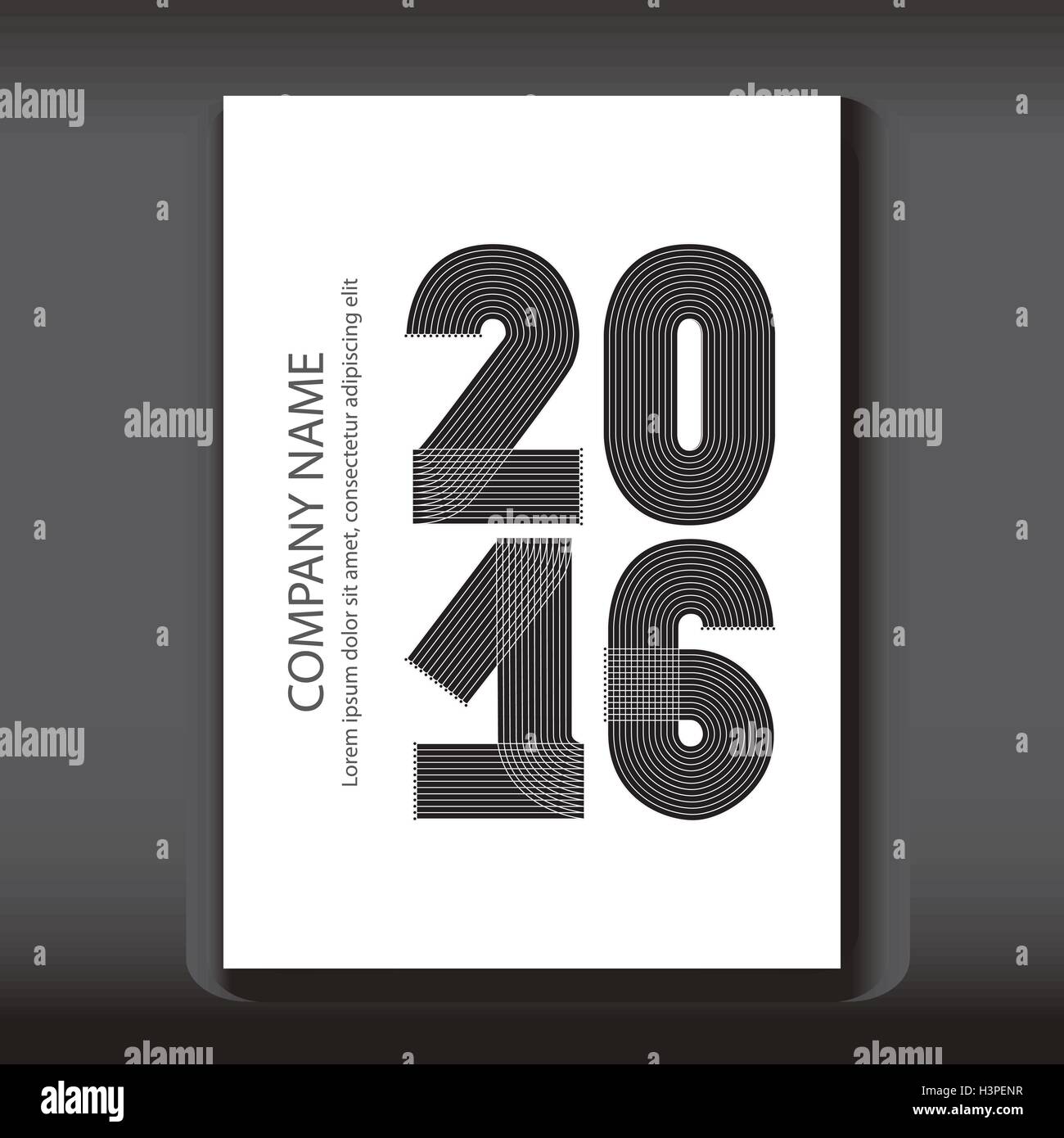 Coperchio Relazione annuale i numeri 2016, design moderno su sfondo blu, anno 2016 in linee sottili strisce minimalista, numeri scritti Illustrazione Vettoriale