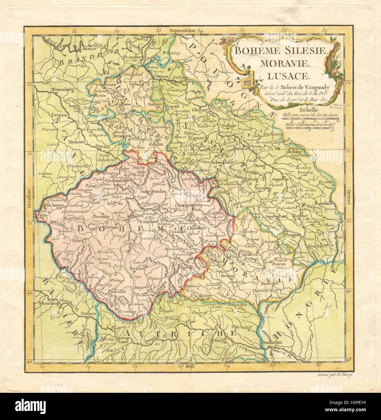"Boheme Silesie, Moravie, Lusace'. VAUGONDY. Cechia Bohemia Slesia 1761 mappa Foto Stock