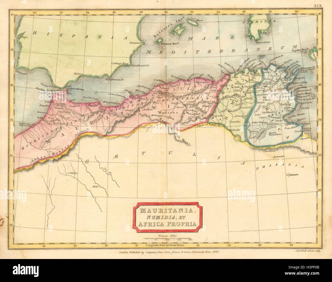 "Mauritania, Numidia, et Africa propria". HALL. Nord Africa Maghreb 1826 mappa Foto Stock