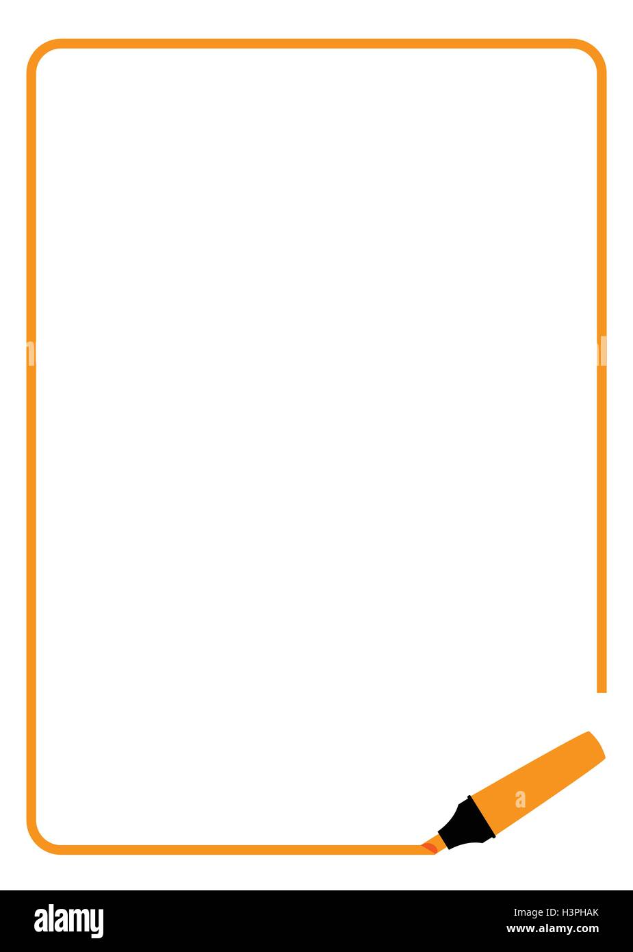 Bordo della pagina creata da un evidenziatore arancione pennarello Illustrazione Vettoriale