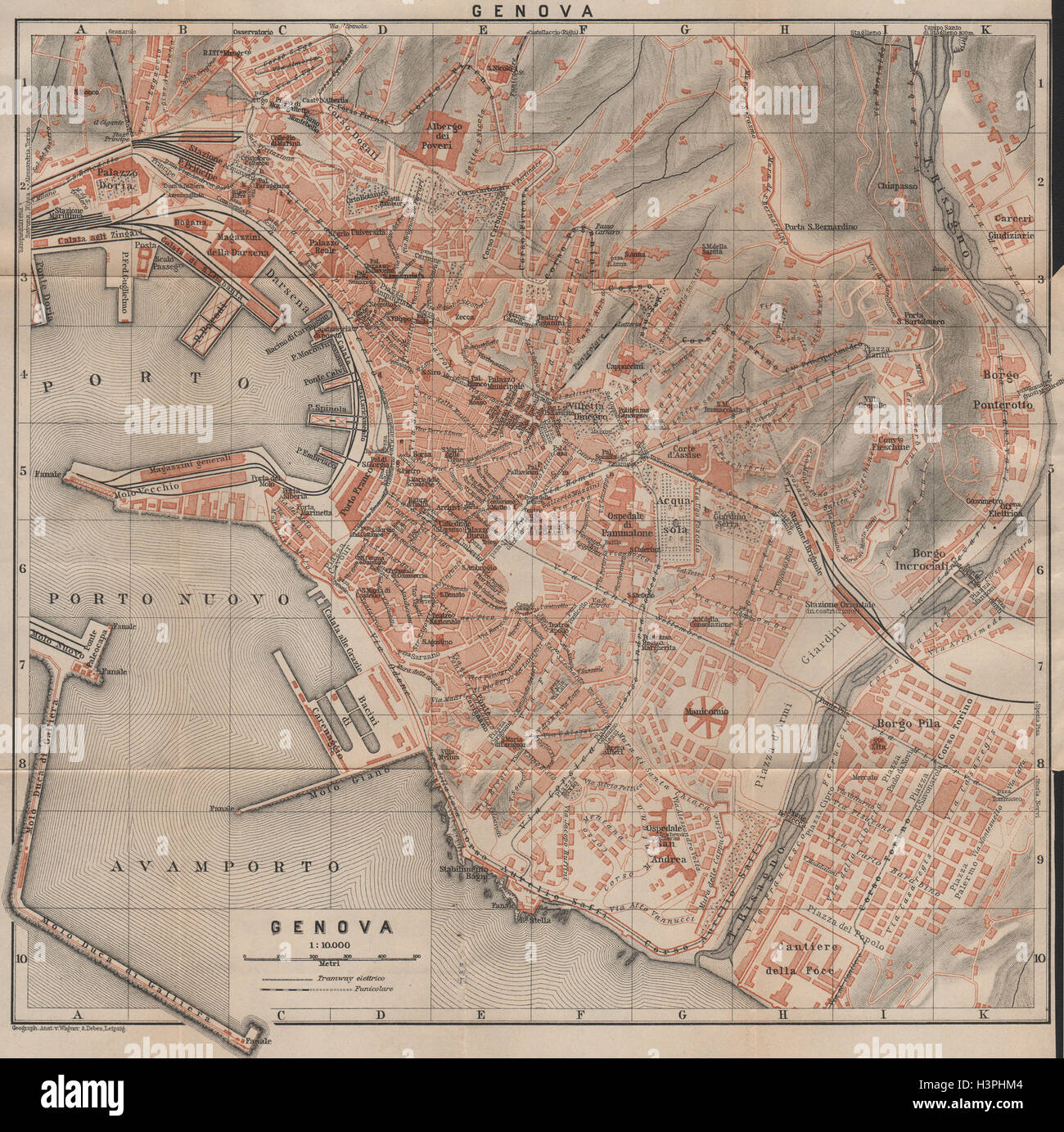 GENOVA Genova città di piano urbanistico di pianoforte. Gênes. Italia mappa 1903 vecchio Foto Stock