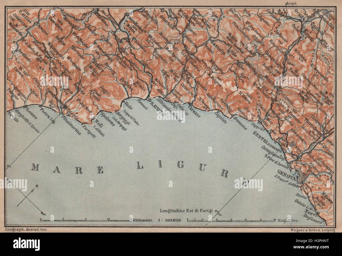 RIVIERA DI PONENTE. Genova Genova-Arenzano-Varazze-Savona-Loana. Italia 1903 mappa Foto Stock