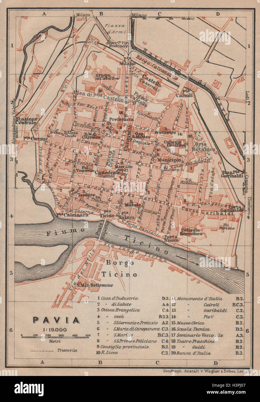 PAVIA città antica città del piano urbanistico di pianoforte. Italia mappa.  BAEDEKER 1903 Foto stock - Alamy
