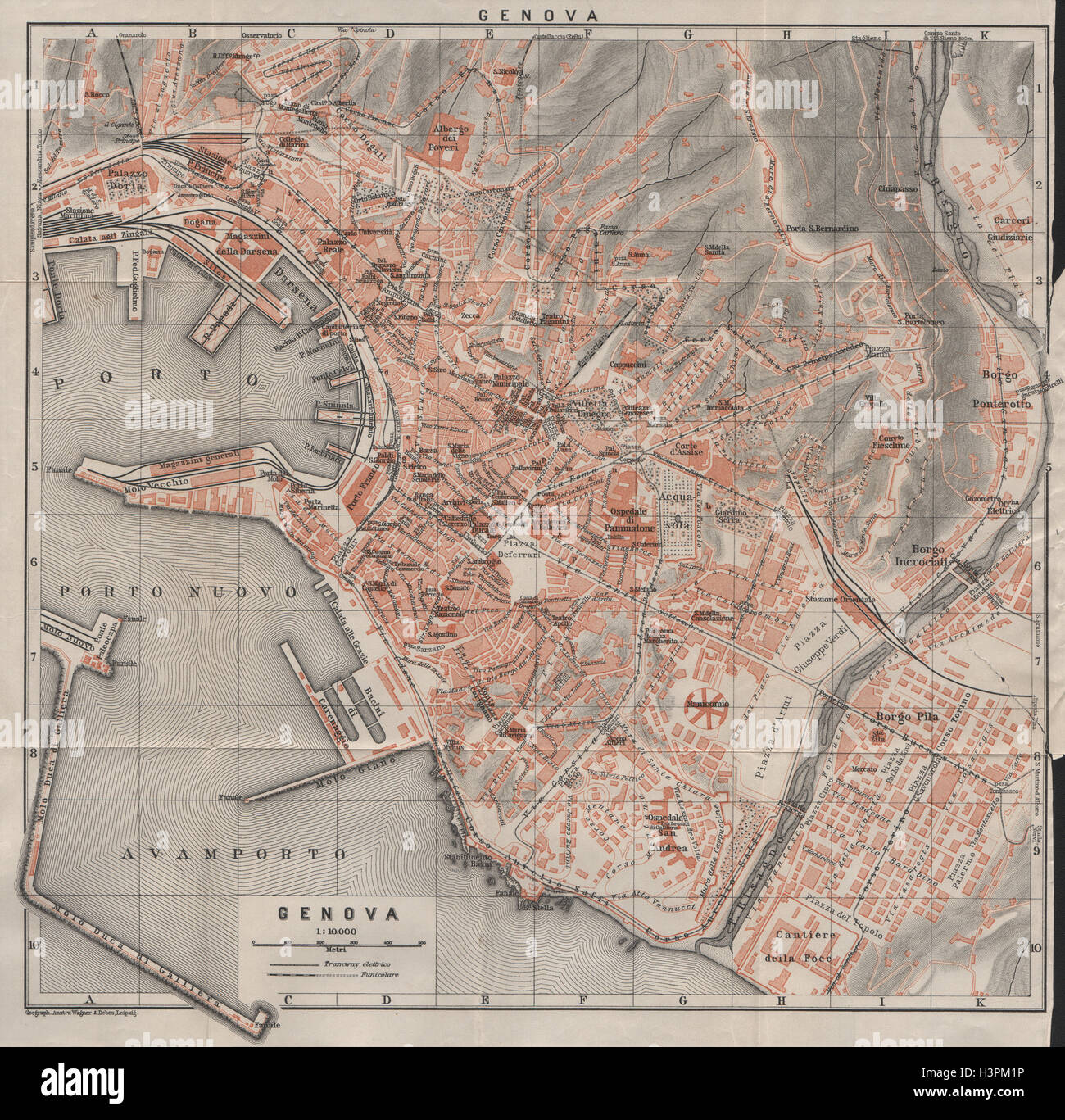GENOVA Genova città di piano urbanistico di pianoforte. Gênes. Italia mappa 1906 vecchio Foto Stock
