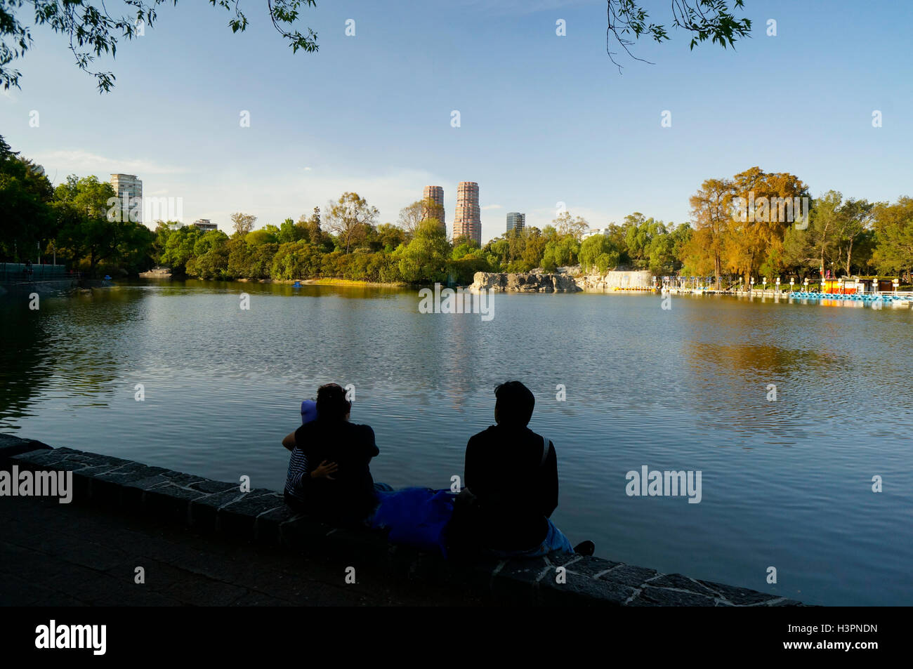 Lago de Chapultepec, Città del Messico. Chapultepec lago nel parco di Chapultepec, Città del Messico, Messico Foto Stock